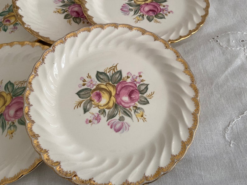 Vintage Porcelain Plates Set of 5 Floral Bouquet With Gold Etsy