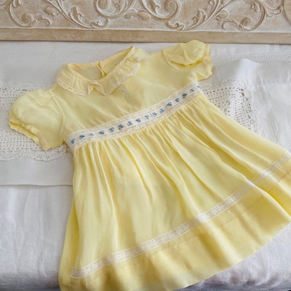 Vintage Yellow Nylon Baby Girl Dress 1950s - image 1