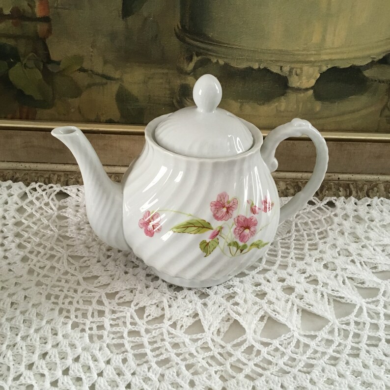 SALE Vintage Porcelain Pink Flower Porcelain Teapot /Made Etsy