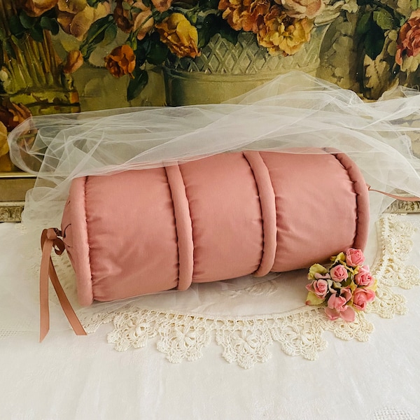 Vintage Pink  Hand Made Bolster Pillow