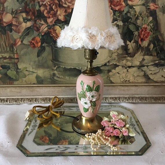 Darling Vintage Porcelain Lamp With Hand Painted Embossed Darling Vintage Porcelain Lamp With, Antique Porcelain Flower Lampshade