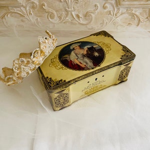 SALE****Vintage English  Candy Tin Romantic Decor French Art by Jean Baptiste Greuze