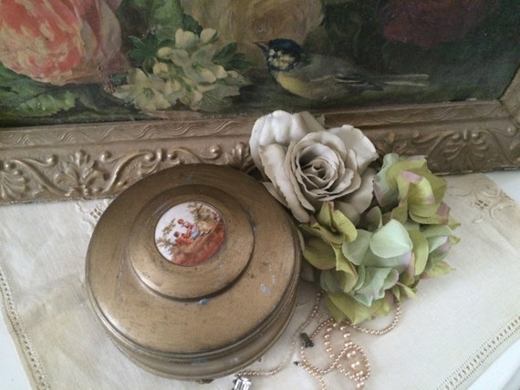 Antique 1920s Rococo Style  Jewelry Box w/ Green … - image 1