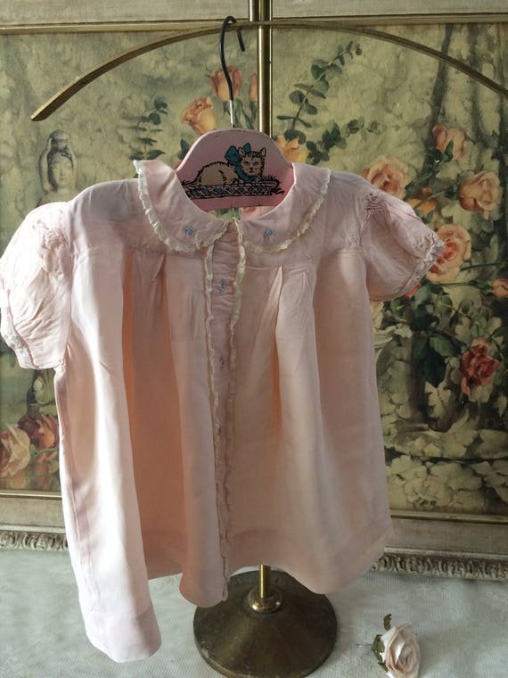 Vintage Pink Rayon Baby Girl Dress 1940s