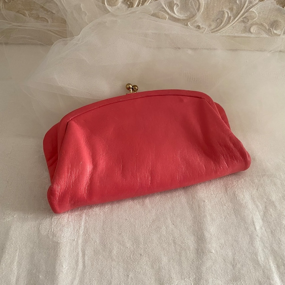 Vintage Bubble Gum Pink  Leather Clutch Handbag 1… - image 1