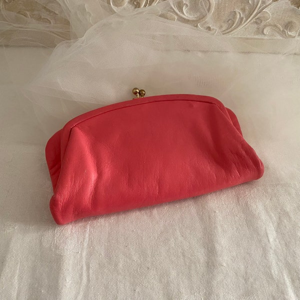 Vintage Bubble Gum Pink  Leather Clutch Handbag 1950s Glamour
