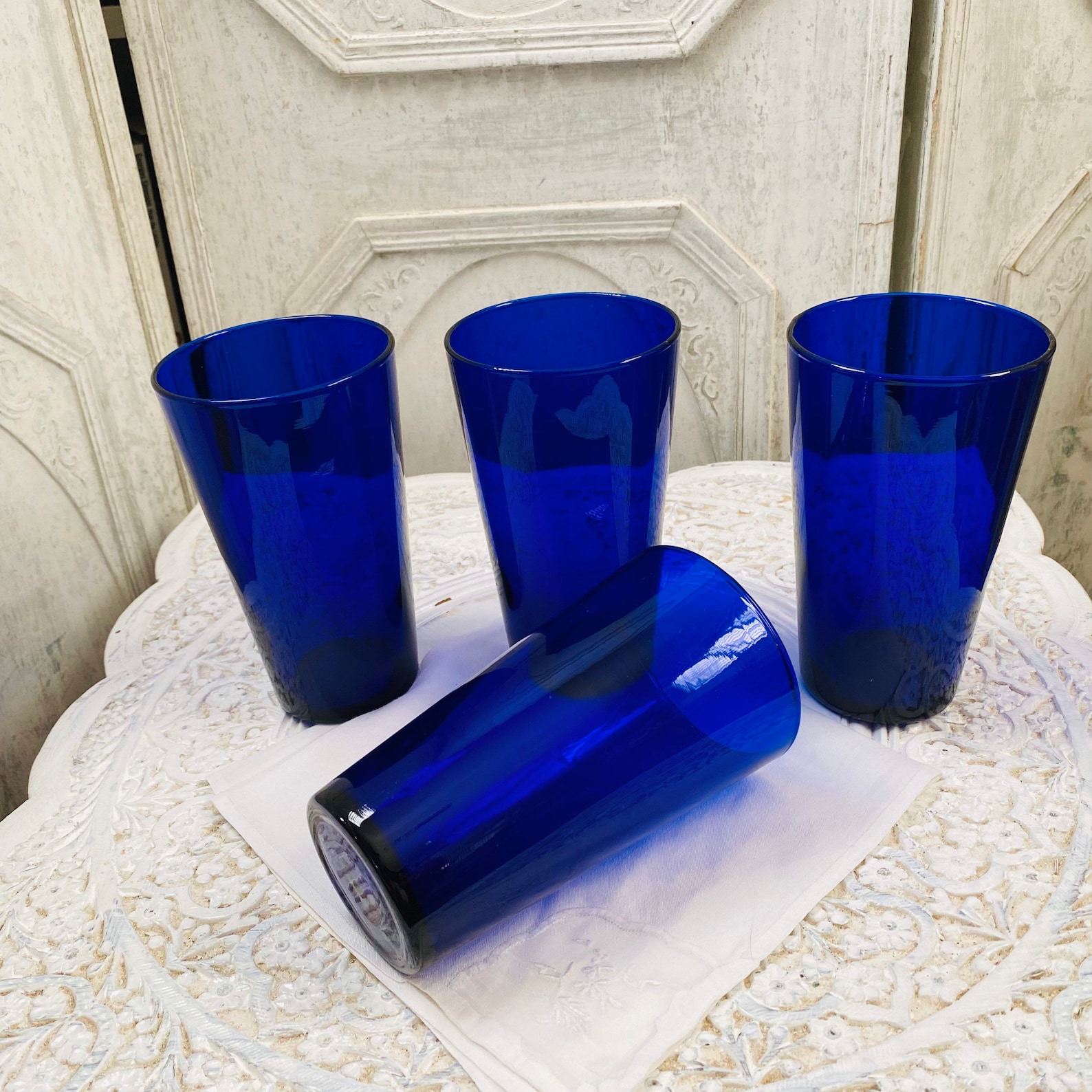 Vintage Cobalt Blue Glass Tumblers Set of 4 Etsy