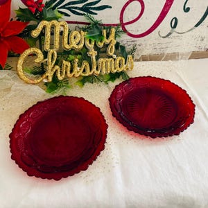 SALE***Vintage Avon Ruby  Red Glass Plates Set of 2 Cape Cod Collection