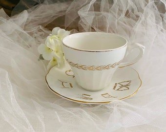 SALE****Vintage White & Gold Tea Fortune Tea Cup Set