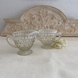 Vintage Moonstone Hobnail Creamer & Sugar Bowl