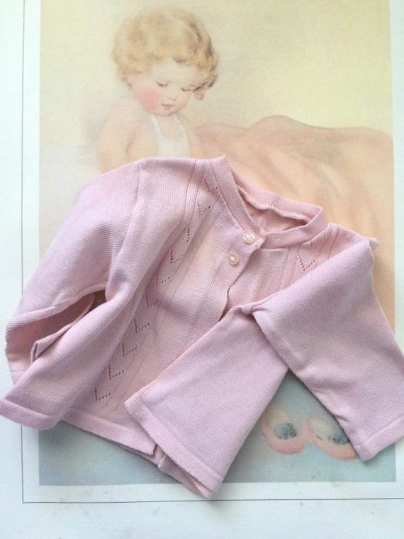 SALE***Pretty in Pink Baby Girl Vintage Pink Swea… - image 3