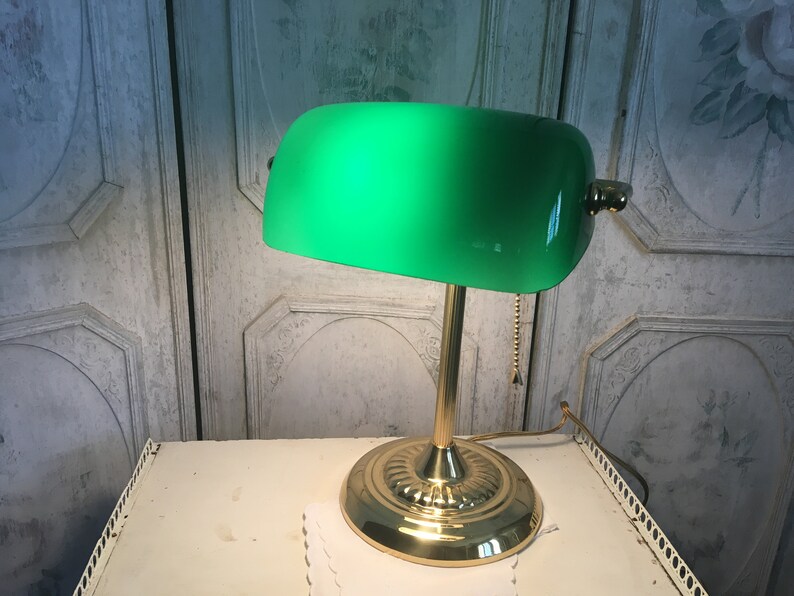 Vintage Art Deco Style Green Glass Bankers Lamp