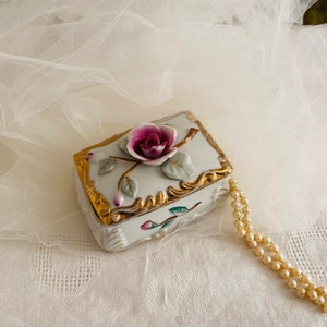 Vintage  Wales Porcelain Jewel Casket Porcelain Flowers/Shabby Cottage/Romantic Decor