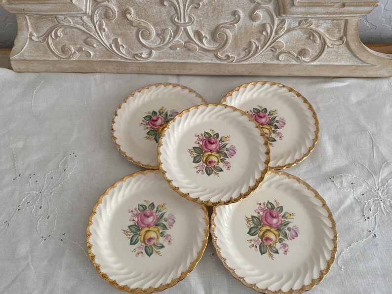 Vintage Porcelain Plates Set of 5 Floral Bouquet with Gold Etsy
