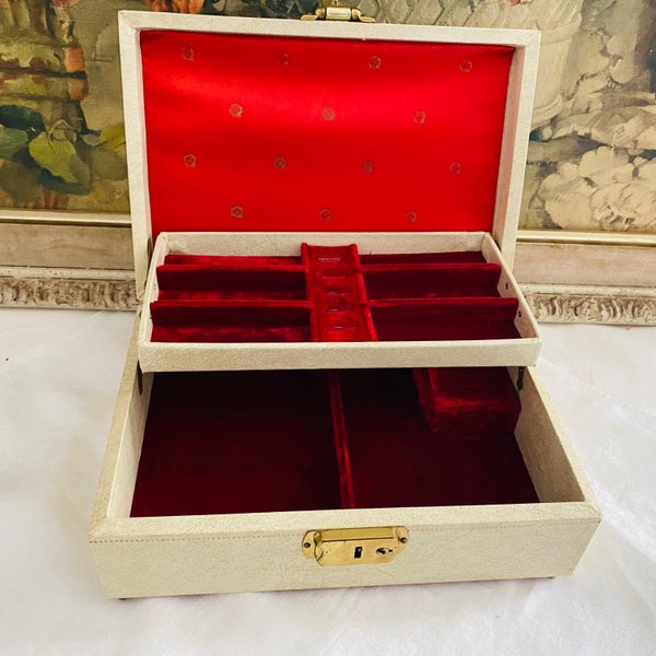 Vintage 1960s IvoryJewelry Box  Red InteriorHollywood Glam