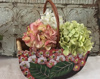 SALE****Charming Hand Painted Vintage Floral Wooden Basket