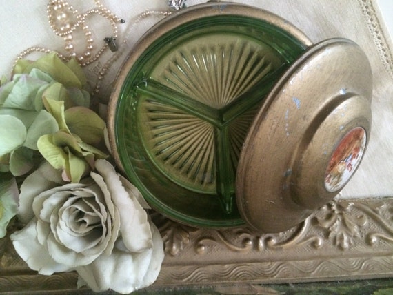 Antique 1920s Rococo Style  Jewelry Box w/ Green … - image 4