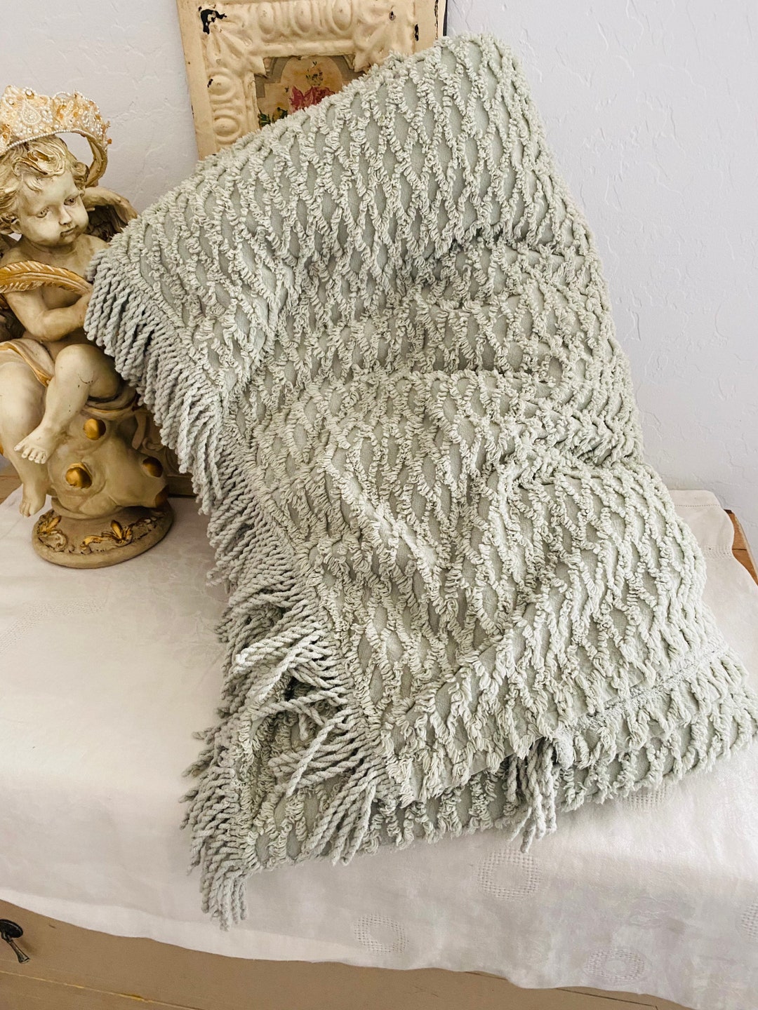 Vintage Queen Size Chenille Bedspread Rare Find Mid Etsy