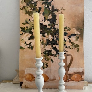 SALE***Vintage White Chippy Painted Wooden Candlesticks Pair of 2