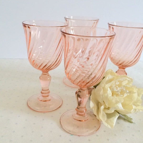 RESERVED FOR DEBBIE Vintage Set of 4 Rosalind Pink Blush French Arcoroc Wine/Coctail Glasses