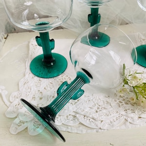 SALE***Vintage Green Pedestal Margarita Glasses Set of 4