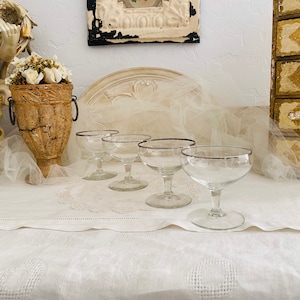 Vintage Silver Rim Champagne Coupes - Set of 4 Elegant Glasses