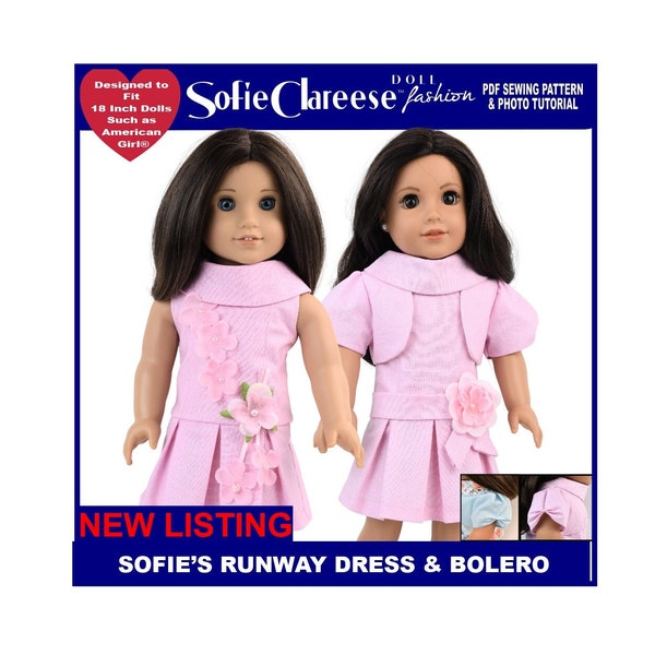 18 inch Doll Clothes Pattern-Runway Dress & Bolero Digital PDF by Sofie Clareese Doll Fashion