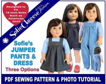 18 inch Doll Clothes Sew Pattern-Jumper Pants & Dress-Digital PDF by Sofie Clareese Doll Fashion