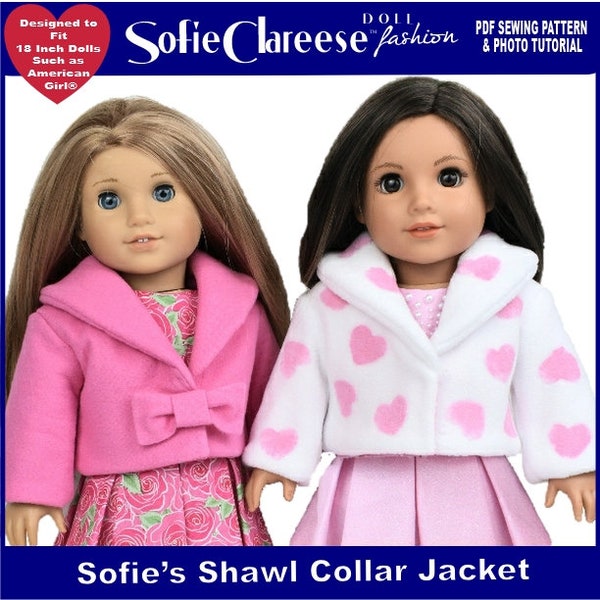 18 Inch Doll Clothes Shawl Collar Jacket Digital PDF Pattern designed to fit dolls such as American Girl®