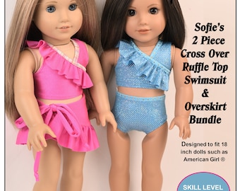 18 Inch Doll Clothes Pattern Sofie’s 2 PC Ruffle Swimsuit & Cover Up Skirt Set Digital PDF by Sofie Clareese Doll Fashion