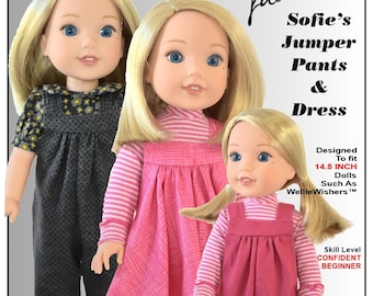 14.5 inch Doll Clothes Pattern- Overall  Pants & Jumper Dress-Digital PDF by Sofie Clareese Doll Fashion