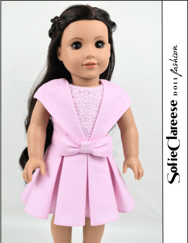 18 Inch Doll Clothes Party Shawl Collar Dress Digital PDF Pattern designed to fit dolls such as American Girl® image 2