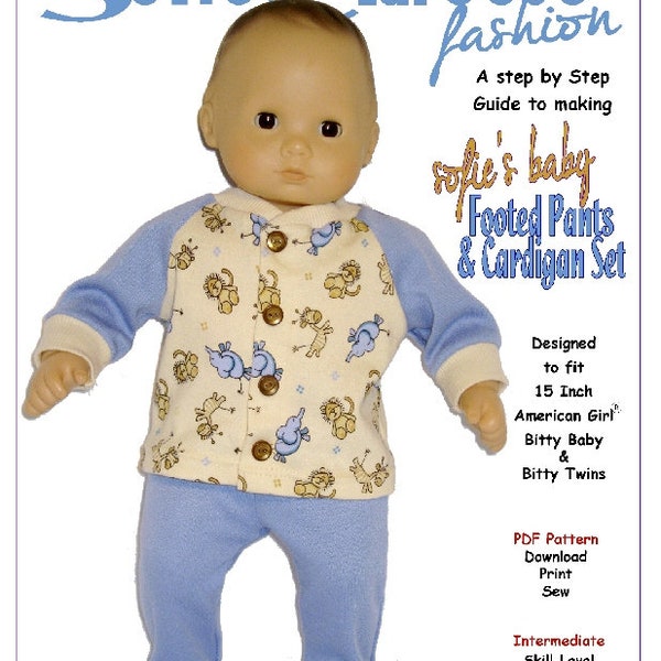 15 Inch Baby Doll Clothes Pattern – Sofie’s Cardigan Top & Footed Pants Set – Digital PDF by Sofie Clareese Doll Fashion