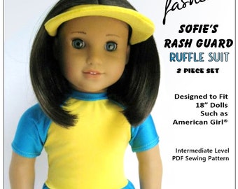 18 inch Doll Clothes Pattern-Sofie's Rash Guard Ruffle Swimsuit-Digital PDF by Sofie Clareese