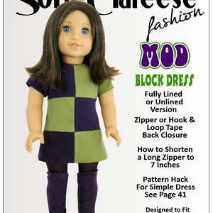 18 inch Doll Clothes Pattern-Mod Block Dress-Digital PDF by Sofie Clareese Doll Fashion