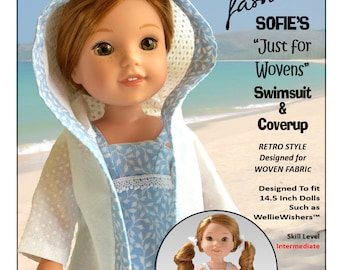 14.5  inch Doll Clothes Pattern-Sofie's Retro Swimsuit & Cover Up-Digital PDF by Sofie Clareese Doll Fashion