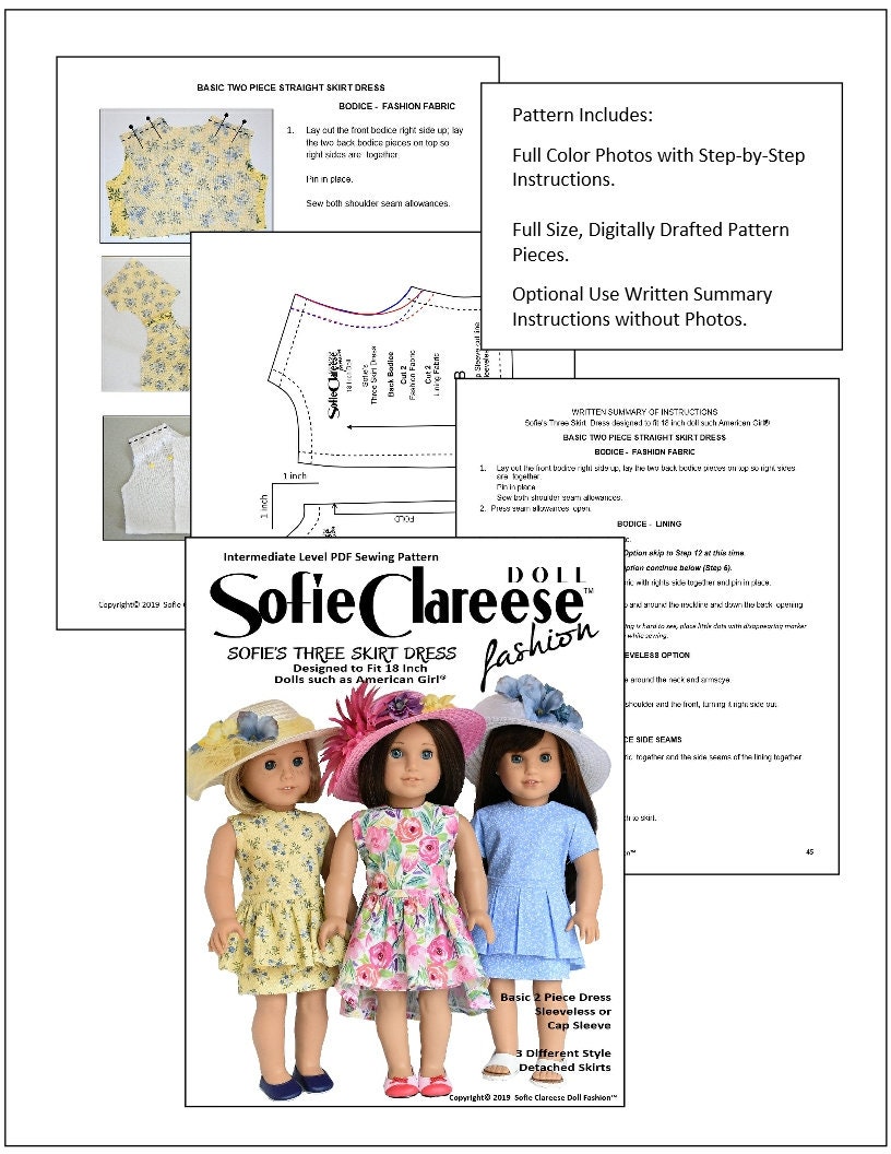 18 Inch Doll Clothes Sewing Pattern -three Skirt Dress-digital PDF by ...