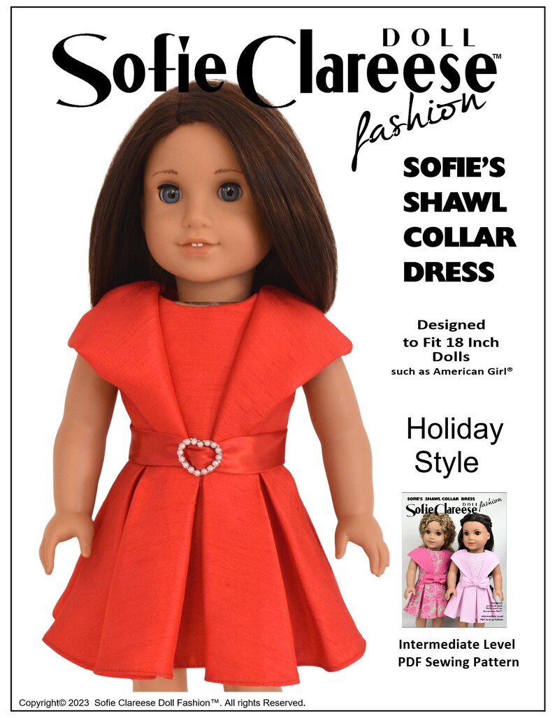 18 Inch Doll Clothes Party Shawl Collar Dress Digital PDF Pattern designed to fit dolls such as American Girl® image 8