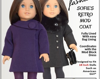 18 inch Doll Clothes Sewing Pattern-Retro Mod Coat-Digital PDF by Sofie Clareese Doll Fashion