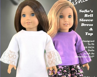 18 inch Doll Clothes Pattern-Bell Sleeve Dress & Top-Digital PDF by Sofie Clareese Doll Fashion