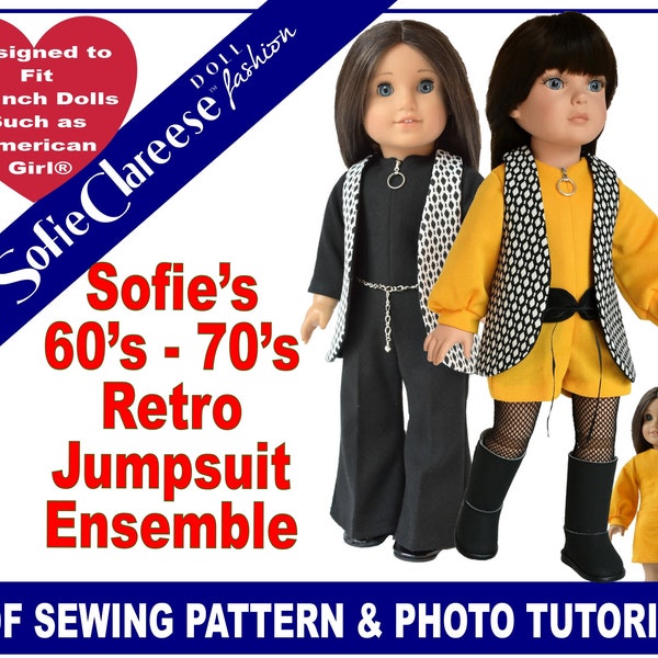 18 inch Doll Clothes Pattern-Sofie's 60s 70s Retro Jumpsuit Ensemble-Digital PDF by Sofie Clareese Doll Fashion