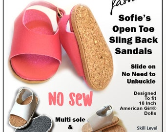 Modèle de chaussures de poupée de 18 pouces - Sandales à bout ouvert de Sophie PDF numérique par Sofie Clareese Doll Fashion