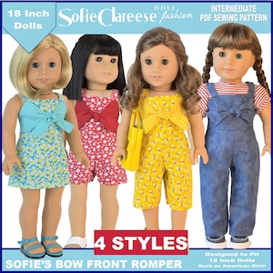 18 Inch Doll Clothes Pattern-Sofie&#39;s Bow Front Romper & Dress-Digital PDF-Sofie Clareese Doll Fashion