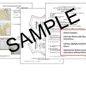 May include: A sewing pattern for a two-piece straight mini dress. The pattern includes full-color photos with step-by-step instructions, full-size digitally drafted pattern pieces, and optional written summary instructions without photos.