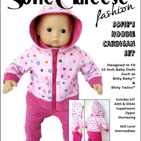 15 inch Baby Doll Clothes Pattern-Sofie's Hoodie Cardigan Set-Digital PDF by Sofie Clareese Doll Fashion