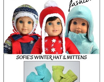 18 inch Doll Clothes Sewing Pattern-Winter Hat Mittens-Digital PDF by Sofie Clareese Doll Fashion