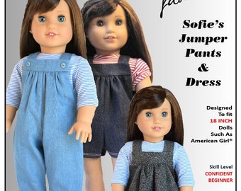 18 inch Doll Clothes Sew Pattern-Jumper Pants & Dress-Digital PDF by Sofie Clareese Doll Fashion