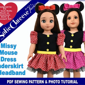 18 Inch Doll Clothes Pattern-Missy Mouse Dress, Underskirt & Mouse Ear Headband-Digital PDF by Sofie Clareese Doll Fashion