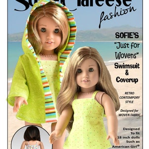 18 inch Doll Clothes Pattern-Sofie&#39;s Retro Swimsuit & Coverup-Digital PDF by Sofie Clareese Doll Fashion