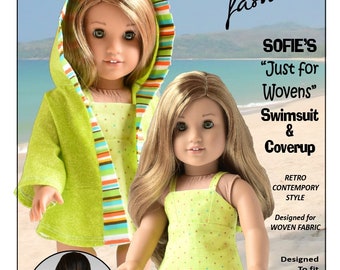 18 inch Doll Clothes Pattern-Sofie's Retro Swimsuit & Coverup-Digital PDF by Sofie Clareese Doll Fashion